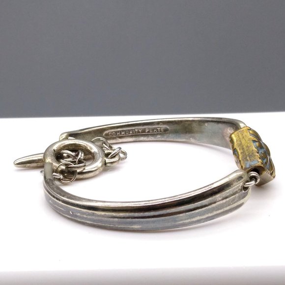 Vintage Community Silver Plate Utensil Bracelet, Upcycled Bangle with Floral - Picture 4 of 5
